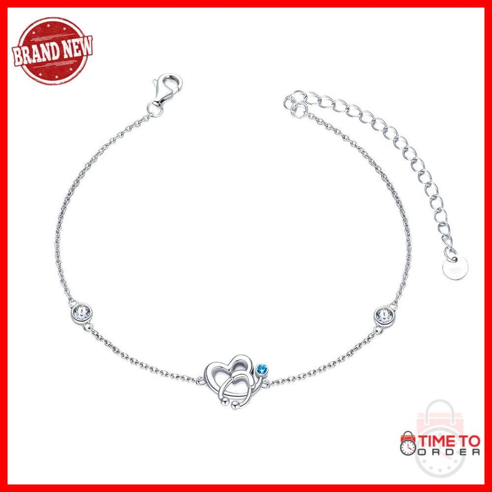 Sterling Silver Stethoscope Charm Bracelet Adjustable Nurse Doctor Gift